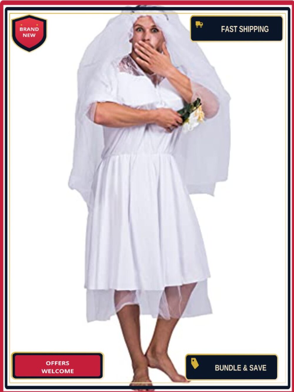 Men's Funny Bride Costume Wedding Dress Novelty Party Fancy Dress